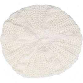 Bomber Hats Womens Beret Hats Winter Warm Knit Baggy Beanie Ski Hat Slouchy Chic Bailey Cap - White - CU18INWYW2Y $7.89