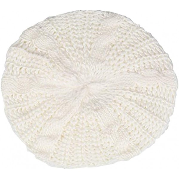 Bomber Hats Womens Beret Hats Winter Warm Knit Baggy Beanie Ski Hat Slouchy Chic Bailey Cap - White - CU18INWYW2Y $7.89