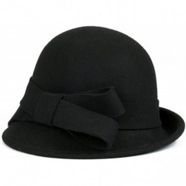 Bucket Hats Womens Wool Felt Bucket Hats with Belt - Black - CP12KLNSNAZ $20.43