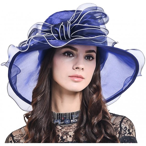 Sun Hats Womens Church Dress Derby Wedding Floral Tea Party Hat Ss-035 - Bow-navy - CR12NT7NZH4 $20.28