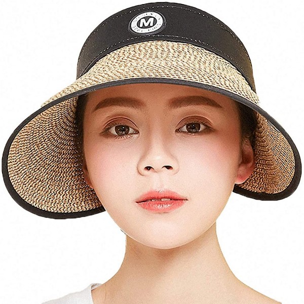 Sun Hats Women's Summer Foldable Straw Sun Visor w/Cute Bowtie UPF 50+ Packable Wide Brim Roll-Up Visor Beach Hat - CI19687HI...