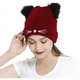 Skullies & Beanies Women Winter Beanie Cute 2Pom Pom Cat Ears Cuff Hats Soft Warm Thick Beanies Chunky Knit Hat Girls Ski Sku...