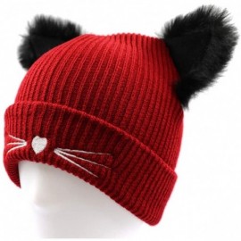 Skullies & Beanies Women Winter Beanie Cute 2Pom Pom Cat Ears Cuff Hats Soft Warm Thick Beanies Chunky Knit Hat Girls Ski Sku...