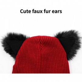 Skullies & Beanies Women Winter Beanie Cute 2Pom Pom Cat Ears Cuff Hats Soft Warm Thick Beanies Chunky Knit Hat Girls Ski Sku...