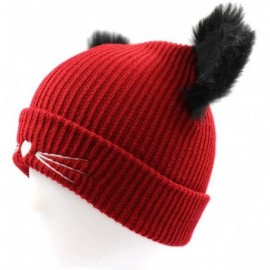 Skullies & Beanies Women Winter Beanie Cute 2Pom Pom Cat Ears Cuff Hats Soft Warm Thick Beanies Chunky Knit Hat Girls Ski Sku...