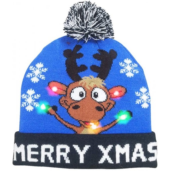 Skullies & Beanies Ugly Beanie- 6 Colorful LED Hat- Ugly Sweater Knit Cap- Acrylic - Blue Deer - C718XSQDMDY $7.67