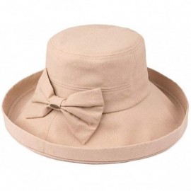 Sun Hats Women's Cotton Summer Packable Bow Accent Foldable Brim Beach Sun Hat - Beige - C417XQ88S0U $16.08