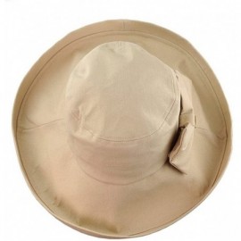 Sun Hats Women's Cotton Summer Packable Bow Accent Foldable Brim Beach Sun Hat - Beige - C417XQ88S0U $16.08