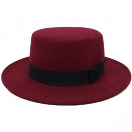 Fedoras Fedora Hats Wool Boater Flat Top Hat for Women's Felt Wide Brim Laday Prok Pie Chapeu De Feltro Bowler Gambler - CH18...