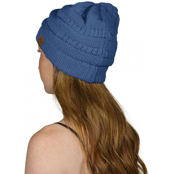 Skullies & Beanies Women's Thick Soft Knit Beanie Cap Hat - Dark Denim - CX187ENYAS8 $11.38
