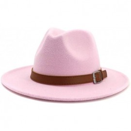 Fedoras Classic Men & Women Wide Brim Fedora Panama Hat with Belt Buckle - Pink - C818UX5NQN6 $32.83