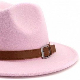 Fedoras Classic Men & Women Wide Brim Fedora Panama Hat with Belt Buckle - Pink - C818UX5NQN6 $13.74