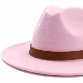 Fedoras Classic Men & Women Wide Brim Fedora Panama Hat with Belt Buckle - Pink - C818UX5NQN6 $13.74