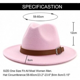 Fedoras Classic Men & Women Wide Brim Fedora Panama Hat with Belt Buckle - Pink - C818UX5NQN6 $13.74