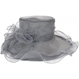 Sun Hats Women's Fascinator Flowers Wide Brim Gauze Hat Headdress Kentucky Derby Church Dress Sun Hat - Gray - CD12C5BHU79 $8.51