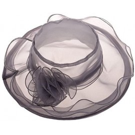 Sun Hats Women's Fascinator Flowers Wide Brim Gauze Hat Headdress Kentucky Derby Church Dress Sun Hat - Gray - CD12C5BHU79 $8.51