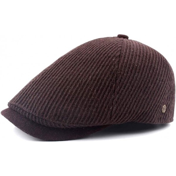 Newsboy Caps Men Women Striped Knit Flat Cap Warm Winter Cotton Newsboy Hat FFH403s01 - Ffh405 Brown - CS18M9IUCUG $9.60