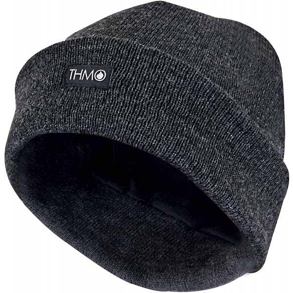 Skullies & Beanies Mens Thermal Winter Knitted Beanie Hat with 40g Thinsulate Insulation - Charcoal - C218WUO49C5 $12.50