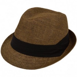 Fedoras Classic Fedora Straw Hat with Black Cotton Band - Diff Colors Avail - Coffee - CL11TZFO47X $19.56