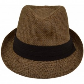 Fedoras Classic Fedora Straw Hat with Black Cotton Band - Diff Colors Avail - Coffee - CL11TZFO47X $12.69