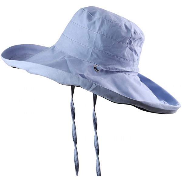 Sun Hats Women Reversible Bucket Hat UV Sun Protection Wide Brim Foldable Floppy Bucket Hat - 4blue - CX194MXREMZ $13.32