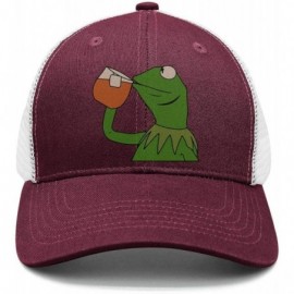 Skullies & Beanies Tea Lizard None of My Business Strapback Hat Sipping Tea Meme Adjustable Cap - Funny-green-frog-sipping-te...