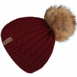 Sun Hats Winter Beanie for Women Warm Knit Bobble Skull Cap Big Fur Pom Pom Hats for Women - 07 Wine Red - CM18I2D666R $13.75