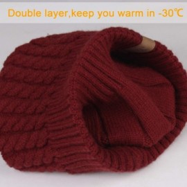 Sun Hats Winter Beanie for Women Warm Knit Bobble Skull Cap Big Fur Pom Pom Hats for Women - 07 Wine Red - CM18I2D666R $13.75