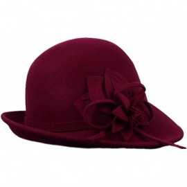 Fedoras Women's Floral Trimmed Wool Blend Cloche Winter Hat - Model B - Wine Red - CT188TM58CO $64.46