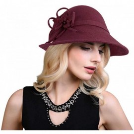 Fedoras Women's Floral Trimmed Wool Blend Cloche Winter Hat - Model B - Wine Red - CT188TM58CO $34.43