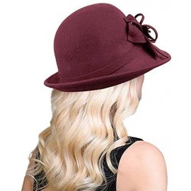 Fedoras Women's Floral Trimmed Wool Blend Cloche Winter Hat - Model B - Wine Red - CT188TM58CO $34.43