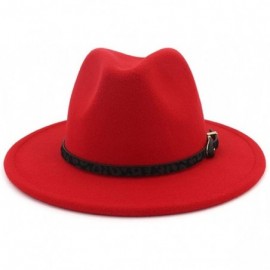 Fedoras Womens Wide Brim Felt Fedora Hat Ladies Panama Hat with Belt Buckle - Red - CO18IWCMZEE $13.70