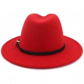 Fedoras Womens Wide Brim Felt Fedora Hat Ladies Panama Hat with Belt Buckle - Red - CO18IWCMZEE $13.70