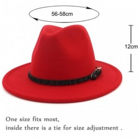 Fedoras Womens Wide Brim Felt Fedora Hat Ladies Panama Hat with Belt Buckle - Red - CO18IWCMZEE $13.70