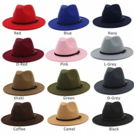 Fedoras Womens Wide Brim Felt Fedora Hat Ladies Panama Hat with Belt Buckle - Red - CO18IWCMZEE $13.70