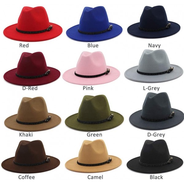 Womens Wide Brim Felt Fedora Hat Ladies Panama Hat with Belt Buckle ...