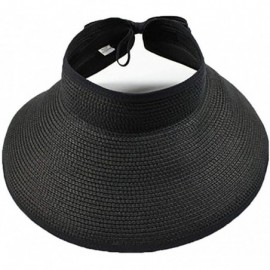Sun Hats Women's Summer Foldable Straw Sun Visor w/Cute Bowtie Comfortable Beach Cap - Black - CX18RS5X3GX $23.20