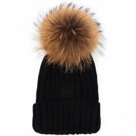 Skullies & Beanies Winter Knitted Beanie Hat Soft Warm Wool Hat with Removable Faux Fur Pom Pom - Black - CK18IHC7N0K $10.38