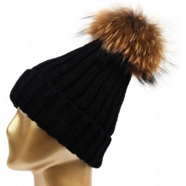 Skullies & Beanies Winter Knitted Beanie Hat Soft Warm Wool Hat with Removable Faux Fur Pom Pom - Black - CK18IHC7N0K $10.38