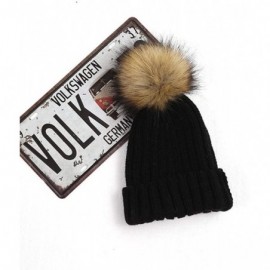 Skullies & Beanies Winter Knitted Beanie Hat Soft Warm Wool Hat with Removable Faux Fur Pom Pom - Black - CK18IHC7N0K $10.38