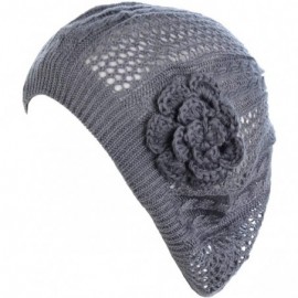 Berets Open Weave Womens Crochet Mesh Beanie Hat Flower Fashion Soft Knit Beret Cap - Dark Gray Cable - CJ1827LC727 $13.99