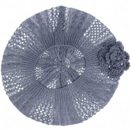 Berets Open Weave Womens Crochet Mesh Beanie Hat Flower Fashion Soft Knit Beret Cap - Dark Gray Cable - CJ1827LC727 $13.99
