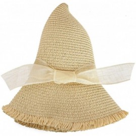 Sun Hats Women Foldable Straw Hat Bowknot Edge Wide Brim Beach Sun Hat - Beige - C618OLAS7A3 $24.89