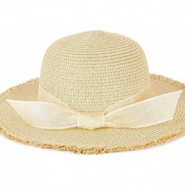 Sun Hats Women Foldable Straw Hat Bowknot Edge Wide Brim Beach Sun Hat - Beige - C618OLAS7A3 $24.89