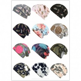 Skullies & Beanies Flower Printed Beanie Women Turban Headband Chemo Cap - 2 Pack Set 19 - CK18WLL77NW $16.27