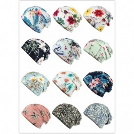 Skullies & Beanies Flower Printed Beanie Women Turban Headband Chemo Cap - 2 Pack Set 19 - CK18WLL77NW $16.27