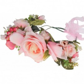 Headbands Adjustable Flower Crown Headband - Flower Headband for Women Girl Floral Festival Wedding Party Wreath - Pink-2 - C...