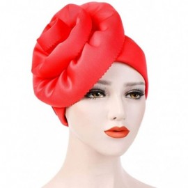 Skullies & Beanies Women Big Flower Silk Cotton Turban Beanies Headwear Satin Bonnet Head Wrap Chemo Hair Loss Cap Hat - CV18...