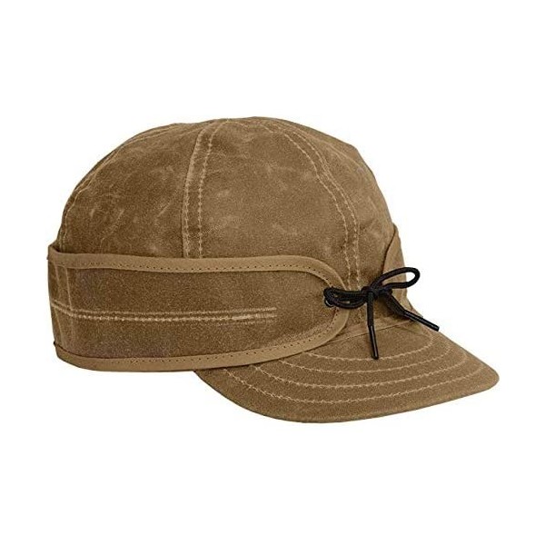 Newsboy Caps Waxed Cotton Cap - Lightweight Fall Hat with Earflaps - Field Tan - CL115X29OB3 $52.90
