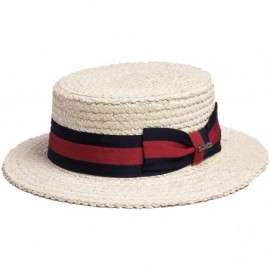 Sun Hats Men's Classic Straw Braid Boater Hat - Natural/ Black/ Red - CF18XYMH86X $35.83